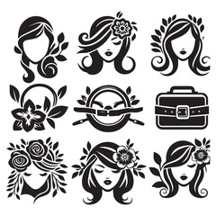 Fototapeta premium Vector floral design elements set with ornamental black tribal flower, leaf, bird, and butterfly silhouettes for tattoo or vintage decoration illustration