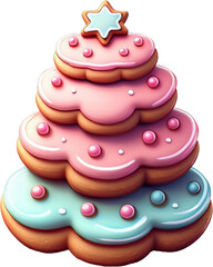 Transparent BacA stack of star-shaped cookies decorated with pastel icing and candy, resembling a Christmas tree. Ideal for festive themes, holiday baking, and Christmas decorations.