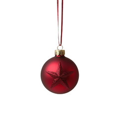 A vibrant red Christmas ornament with a star design, perfect for holiday decorations and festive celebrations. transparent background