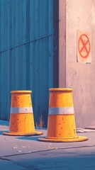 Quarantine area during an epidemic, with barriers and warning signs, illustrating containment efforts