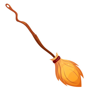 recommend clip art: Cartoon witch broom. Halloween decoration element magic enchantress broomstick isolated on white.