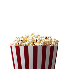 A vibrant bucket of popcorn with a classic striped design, perfect for movie nights and snack time. transparent background
