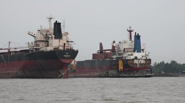 Ships broken up in the ship breaking yard, Chittagong, Sitakunda, Bangladesh