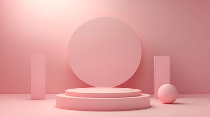 Photo round stone podium pedestal with pink  background,Colorful glossy podium, pedestal on purple background. Blank showcase mockup with empty round stage. abstract geometry background,Stage 