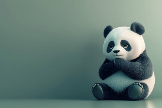 3D illustration of cute sad baby panda