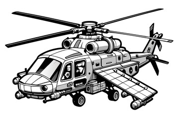 Helicopter vector line art illustration
