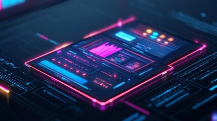 Fototapeta premium UX efficiency tool, digital workflow automation, holographic task optimizations, futuristic process improvement