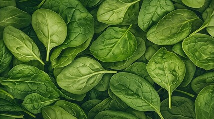 Fototapeta premium Detailed watercolor illustration of fresh green spinach leaves in a natural pattern.