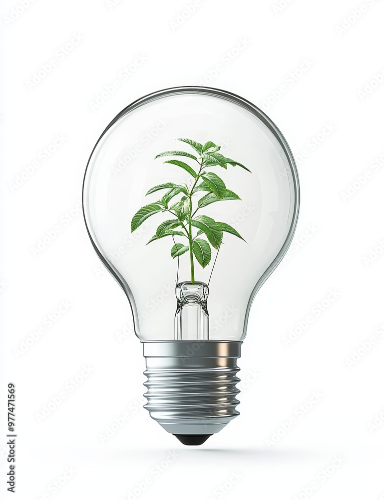 Wall mural The green energy concept, a lightbulb with a growing plant inside