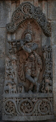 Intricate carvings and sculptures of the Hoysala temples in Belur, India.