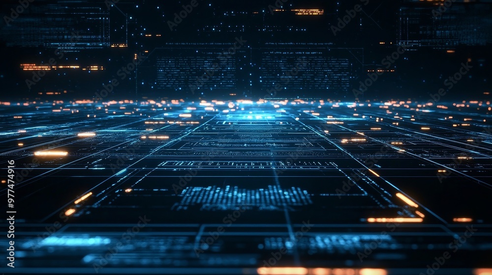 Aufkleber An interactive 3D rendering of the data binary code matrix showing connectivity, complexity, and data flood in the digital age of science and technology