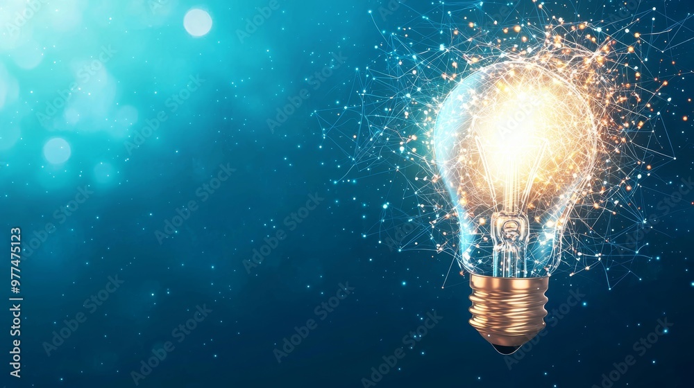 Fototapete global crypto blockchain business banner concept with polygon idea light bulb. lamp symbolizes inspi