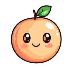 Fototapeta premium This image features a cute cartoon peach with big, adorable eyes and a smiling face. There is also a small green leaf on top of the peach, enhancing its playful look. Perfect for children and fun desi