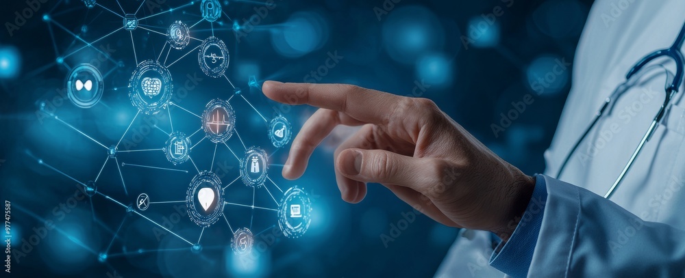 Aufkleber a doctor uses a futuristic digital medical interface 3d rendering