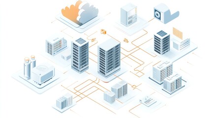A detailed IT architecture diagram illustrating how physical servers, virtual machines, and cloud platforms connect in a hybrid infrastructure.