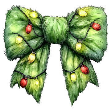 Coquette green  bow grinch style isolated clipart