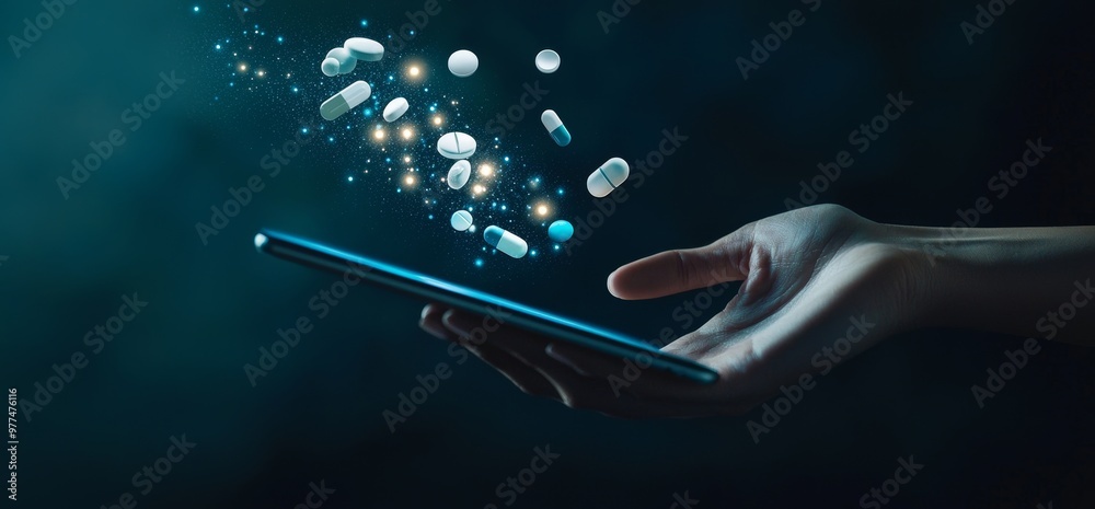 Aufkleber a businessman holds a medical icon and a connection in 3d