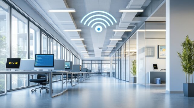 A high-speed wireless access point providing wireless connectivity to multiple devices in a large office space.
