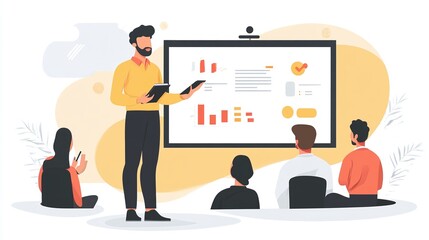 scene featuring a man delivering a presentation to a group, showcasing the skills required for effective public speaking and audience engagement