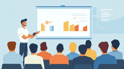 a man delivering a presentation with visual aids, illustrating the dynamic atmosphere of informative sessions and audience engagement