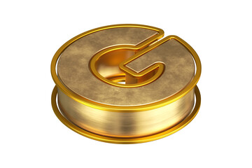 Shiny gold 3D letter G from top view. Isometric 3D rendering font suitable for poster, web, advertising and contemporary design projects.