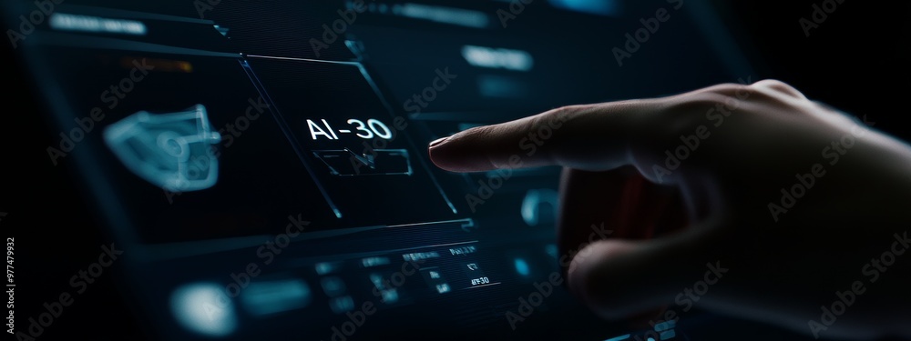 Aufkleber Hands-on work with cryptocurrency and AI computer interfaces for business.