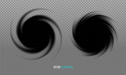 Hole black round vortex effect - graphic icons on a transparent background. Dynamic radial element set - vector illustration