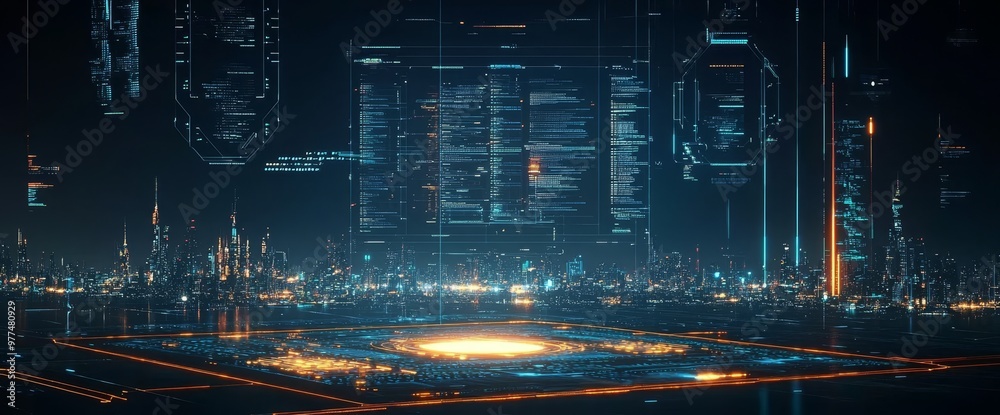 Poster A smart city and abstract dot point concept with gradient line and wave line design with big data connection technology.