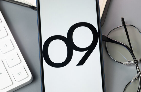 New York, USA - 30 August 2024: o9 Solutions Logo on Phone Screen, Company Icon on Display