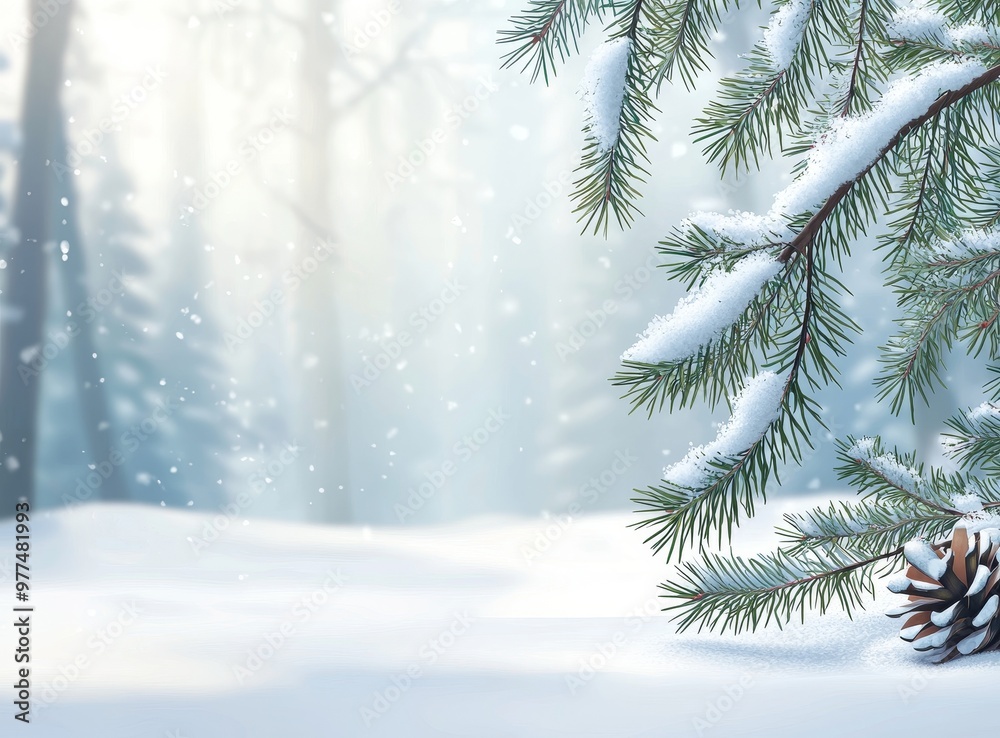 Aufkleber this image shows a beautiful winter landscape surrounded by snowy trees. the image has a merry chris