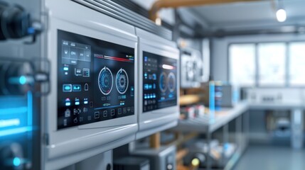 Naklejka premium Digital Control Panel in Modern Factory