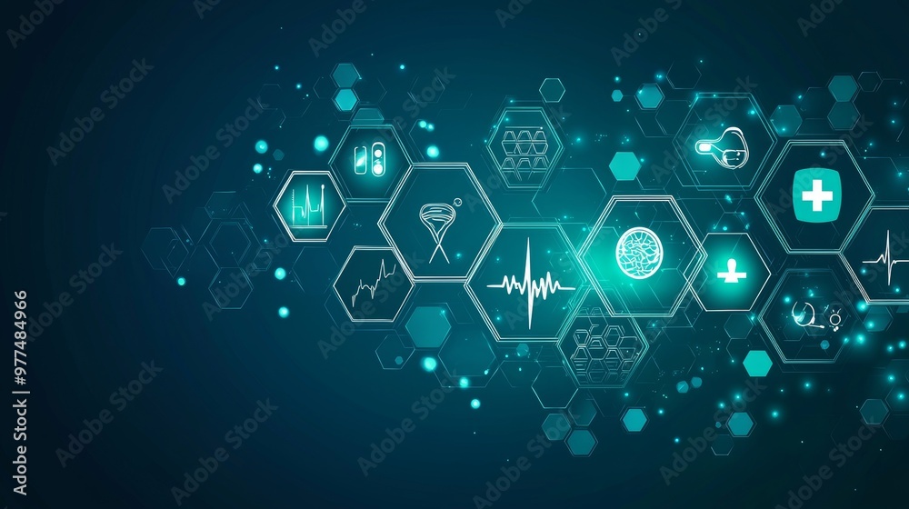 Aufkleber Background with flat icons and symbols for internet of things, communication, network, innovation technology, and system integration.