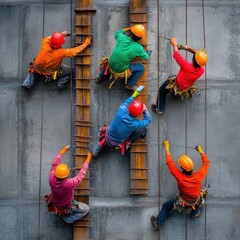 Construction Workers on Scaffolding High Angle View