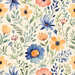 Watercolor Flowers On A Cream Colored Background