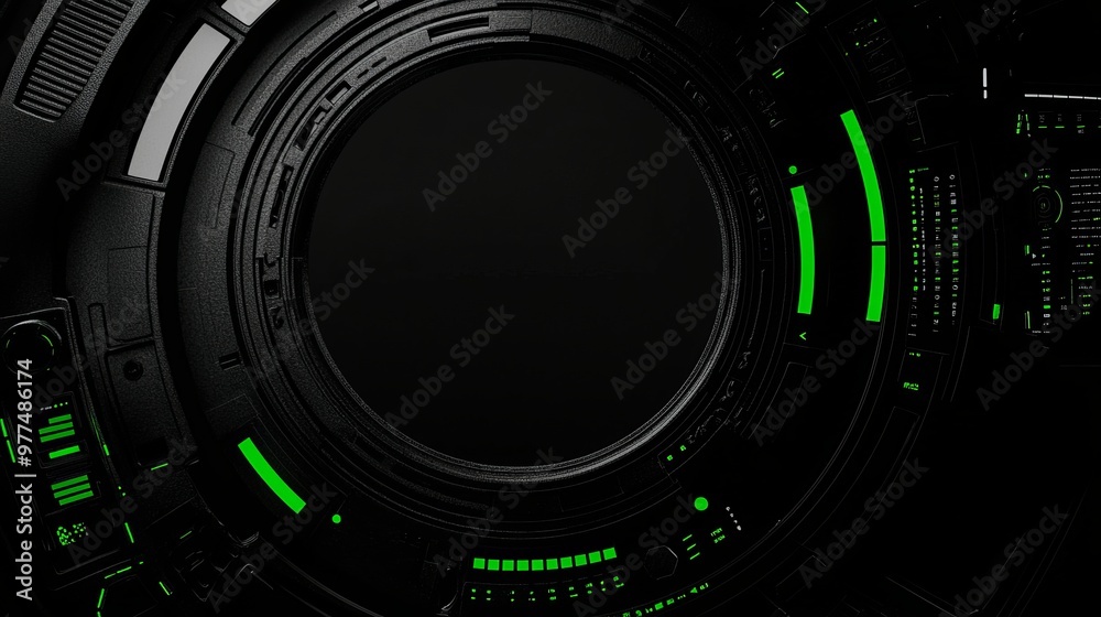 Aufkleber Theme of digital UI and science fiction circular holograms on a black background. Digital UI and circular hologram technology for target search and scanning. 3D illustration of the concept.