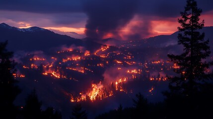 Fiery Mountainside Blaze at Dusk