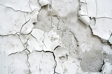 Obraz premium Detailed cracked white surface texture, providing a raw and distressed appearance, ideal for industrial and architectural backgrounds.