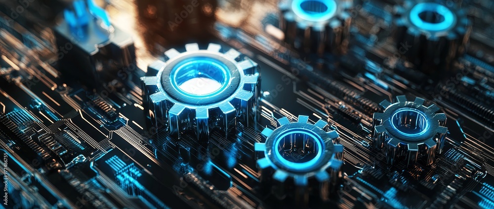Poster concept of business, technology, internet, and network. automated software technology process system