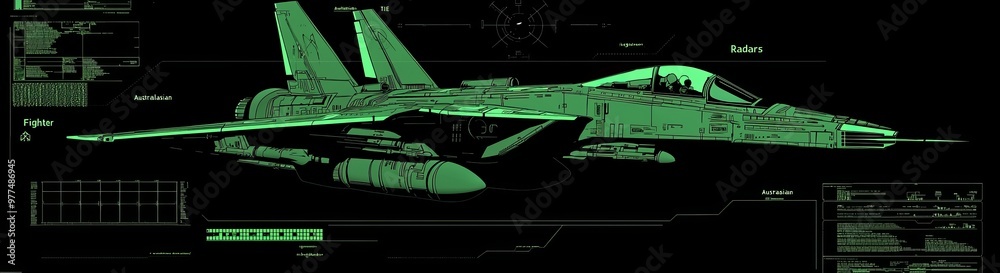 Poster an air and sea radar. a navigation bar for finding and destroying military targets. a futuristic rad