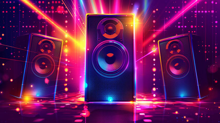 Music party poster template in neon colors