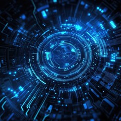 Obraz premium Intricate digital design with vibrant blue hues, representing technology and innovation in a futuristic realm.