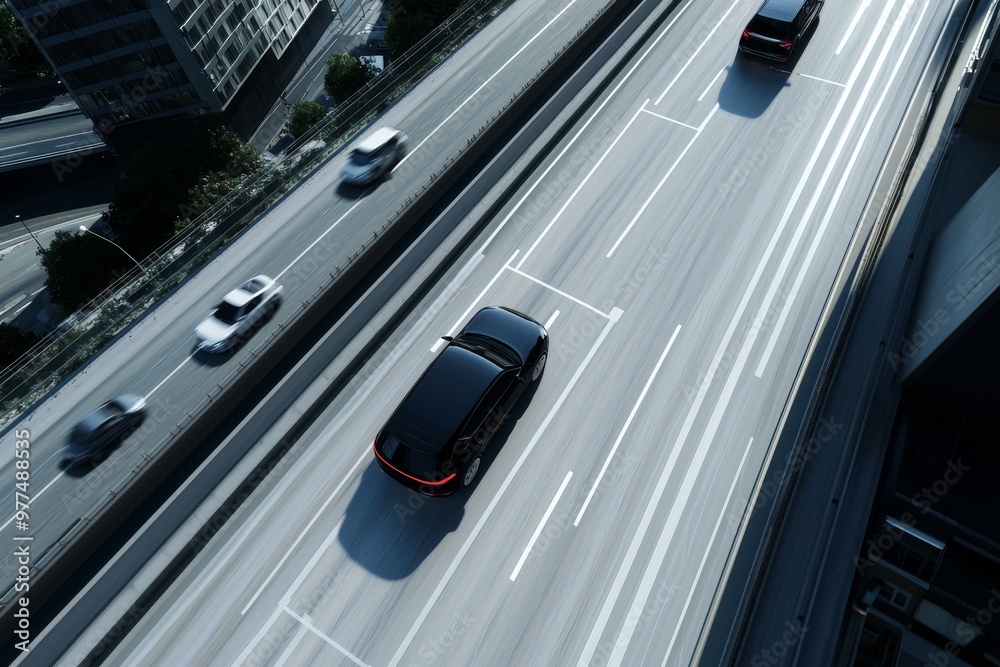 Fototapete in the future, cars will move safely without a driver, and they will recognize artificial obstructio
