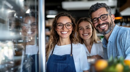 A joyful group of friends shares a happy moment in a restaurant, highlighted by their bright smiles and warm atmosphere, celebrating friendship and togetherness.