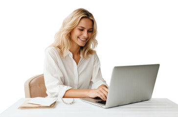 Fototapeta premium Woman working on laptop smiling
