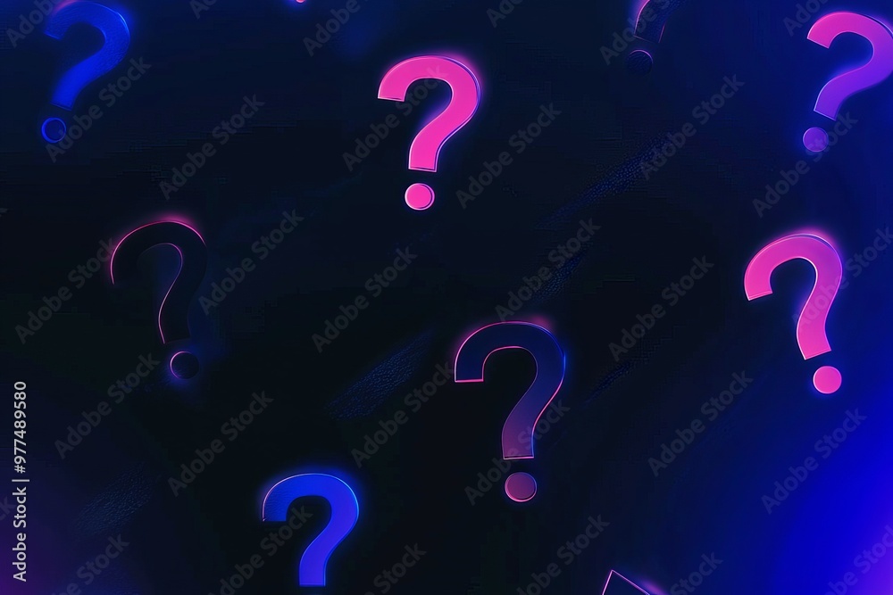 Aufkleber A glowing question mark interface on a blue backdrop. Technology, FAQs, online help, and problem solving concept. 3D rendering.