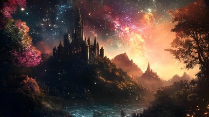 Fototapeta premium CASTLE IN THE THE FOREST COSMIC