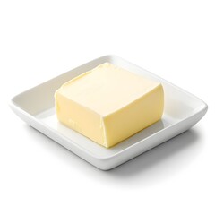 Perfectly Cut Butter Piece on a Clean White Dish