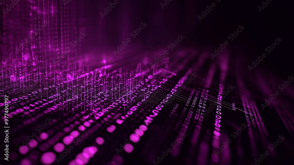 Poster a 3d render of an abstract neon background with glowing lines and dots, a cyberspace metaphor, a dig