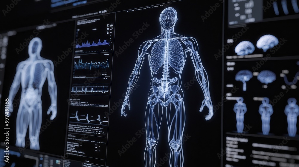 Aufkleber feature elements of a futuristic hud with informationgraphics and technology. a blue abstract medica