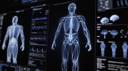 Feature elements of a futuristic HUD with informationgraphics and technology. A blue abstract medical user interface.
